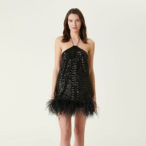 Oséree Sequin Mini Dress with Feathers S/M